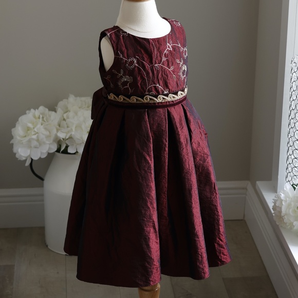 Other - Girls Dress Special Occasion Burgundy With Gold Velvet Trim Size 18/24 Month NWT